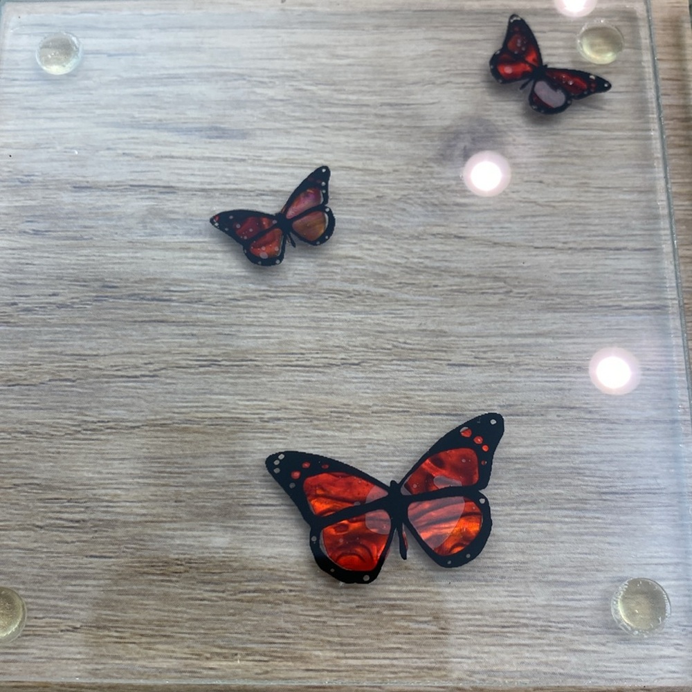 Smashing Glass NZ Abalone Butterfly Glass Coasters Modern Boho Chic With Box - Picture 8 of 10